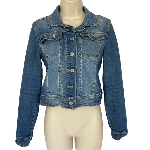 Mossimo Jackets & Blazers - Mossimo Jean Jacket Womens Medium Trucker Cropped Blue Stretch Denim Retro